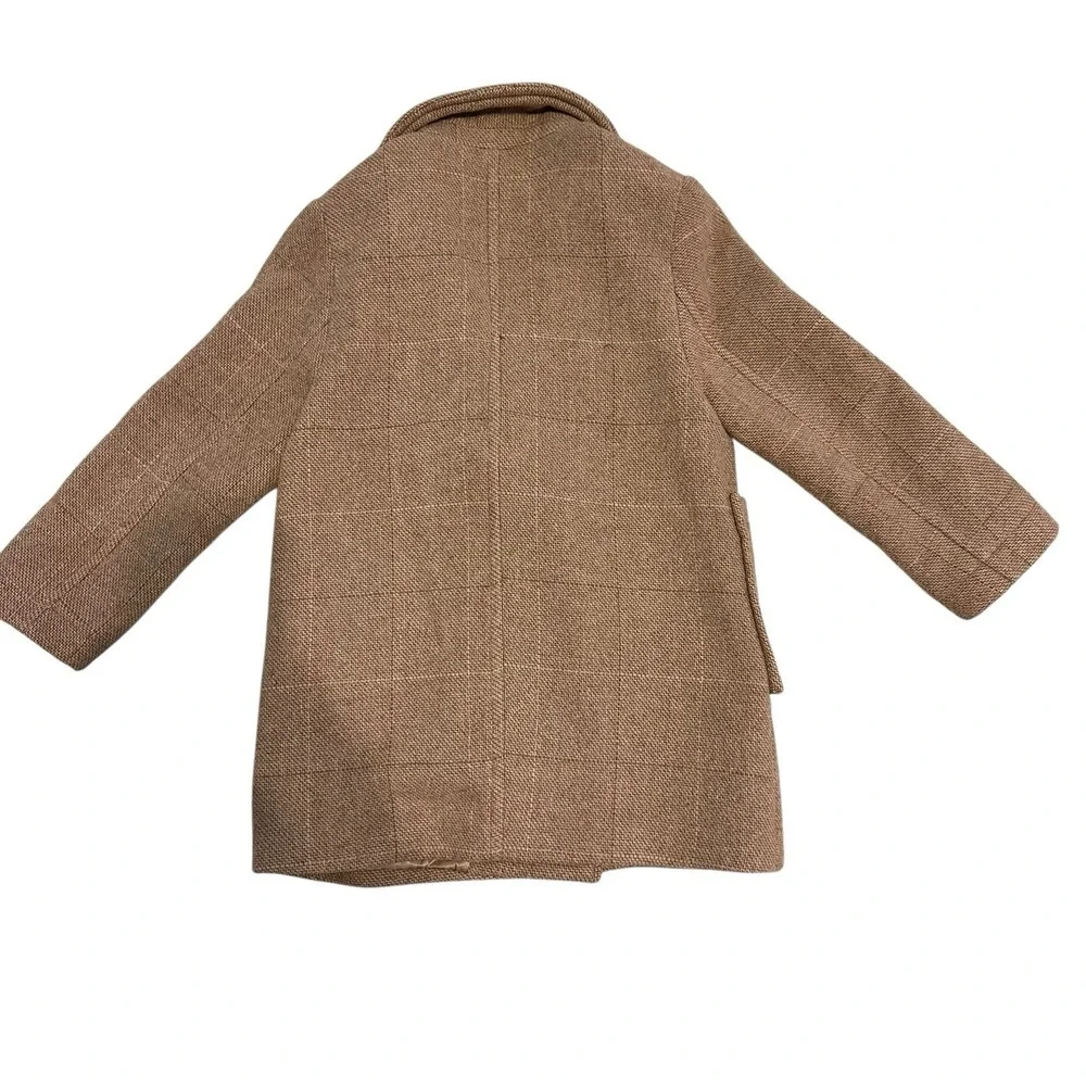 Zara Girls woll blend double‎ breasted coat size 9c/134 cm Pre Owned Beige/Tan